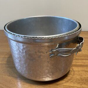 Vtg Hammered Aluminum Silver MCM Floral Insulated Ice Bucket, Country Farmhouse